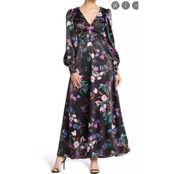 AFRM Maxi Dress Medium Floral Long Sleeve Silky Stretch Washable NEW - Picture 1 of 16